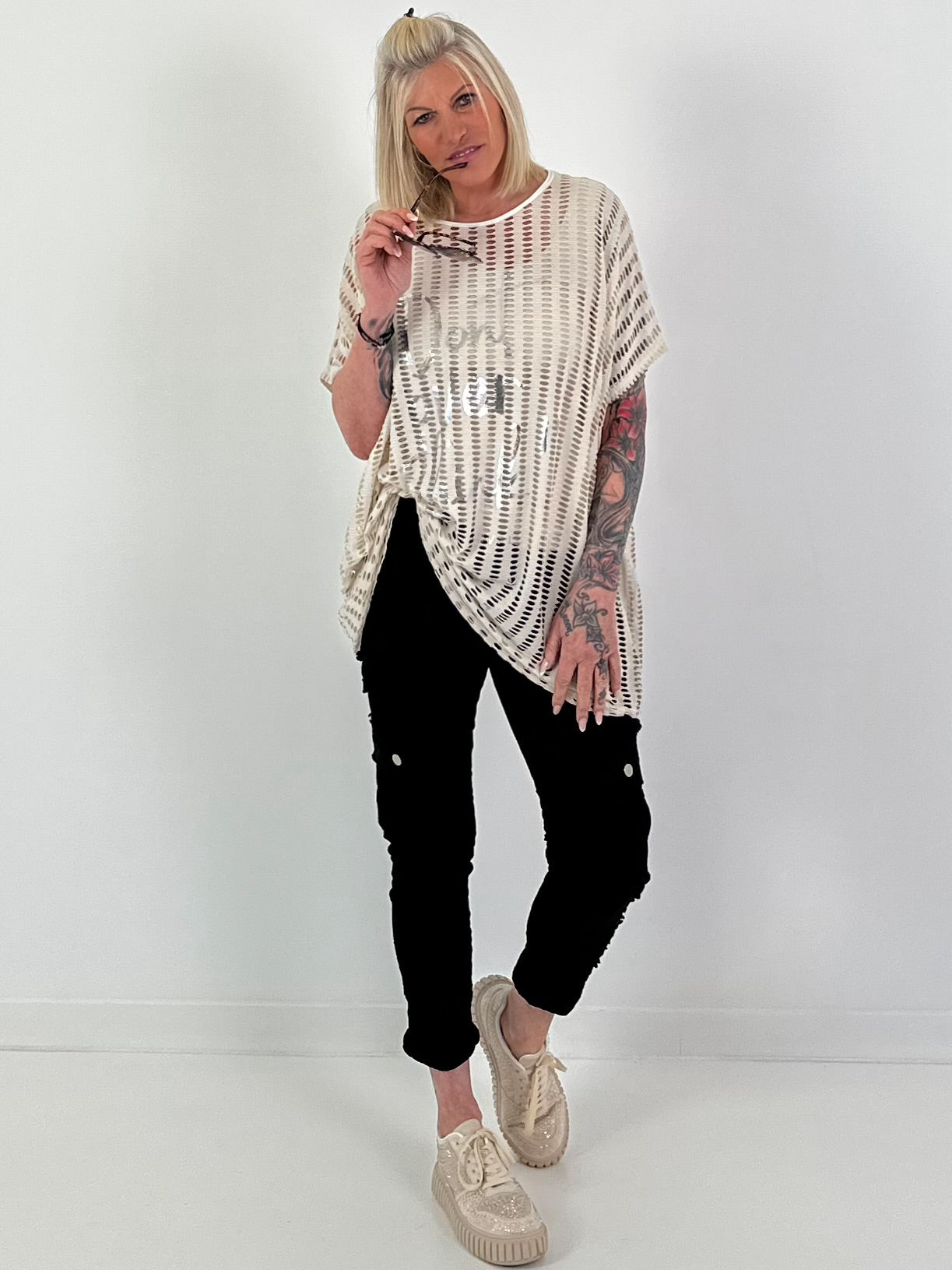 Netzshirt Don´t Overthink - beige
