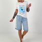 T-Shirt mit Blue-Lagoon Print - weiss