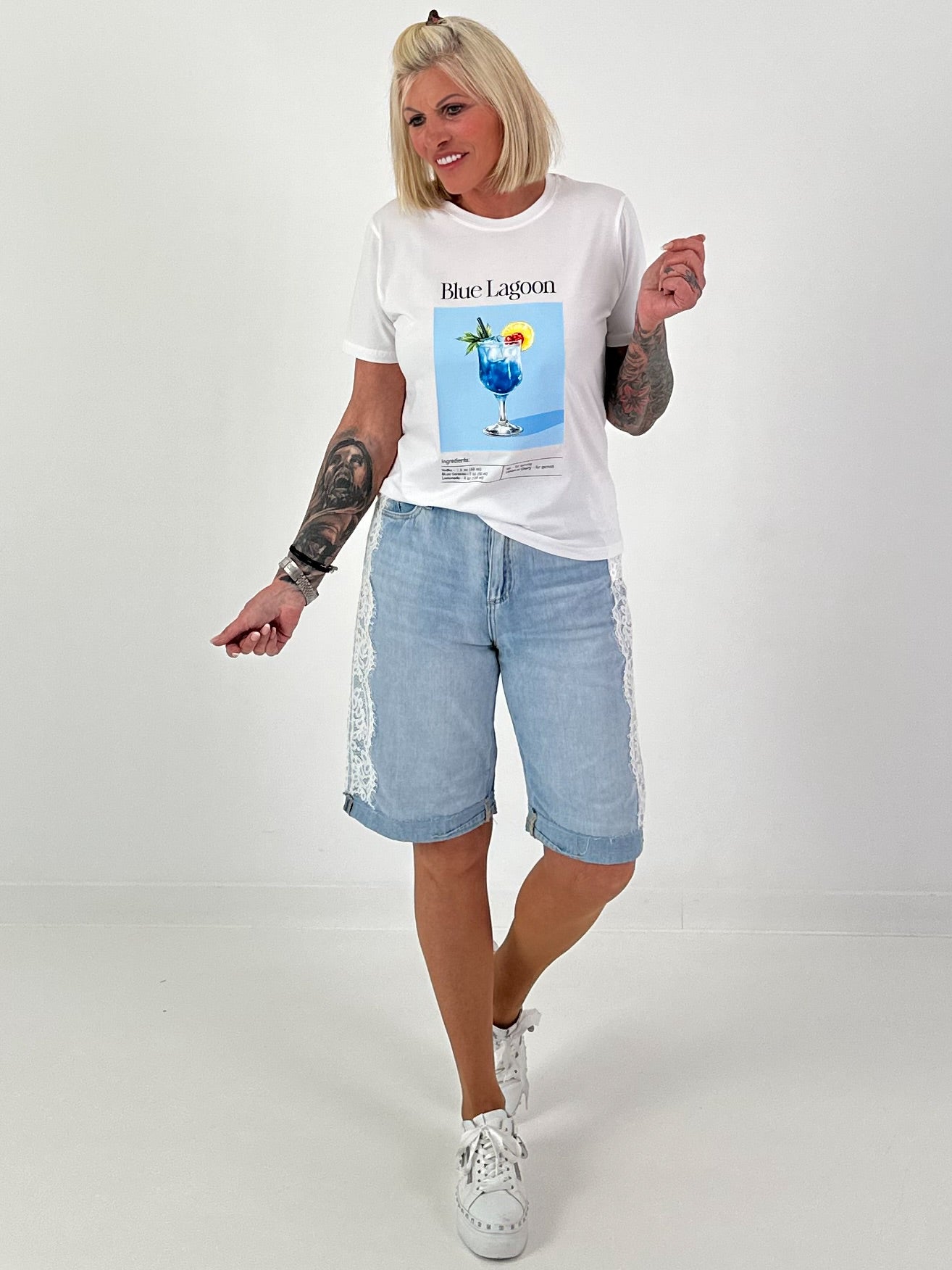 T-Shirt mit Blue-Lagoon Print - weiss