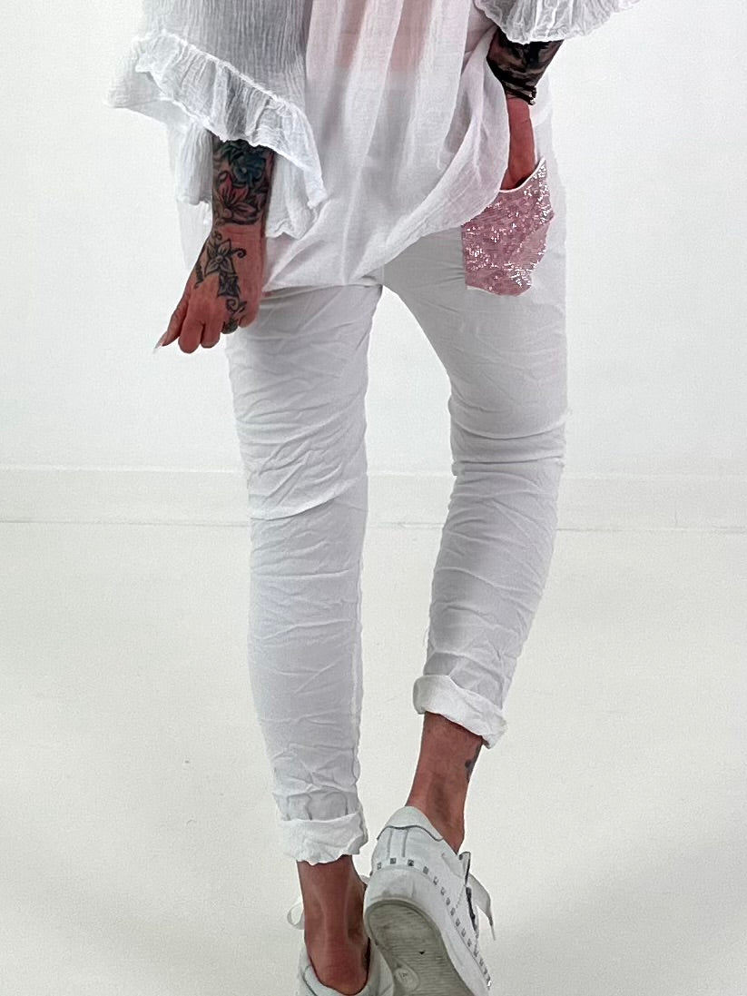 Pants with stars - white