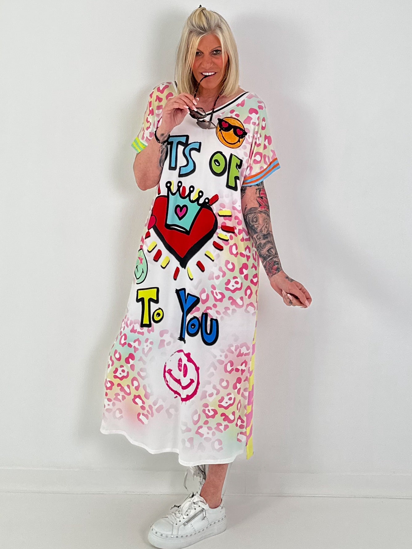 Dress with print mix - white-green-multi-colored