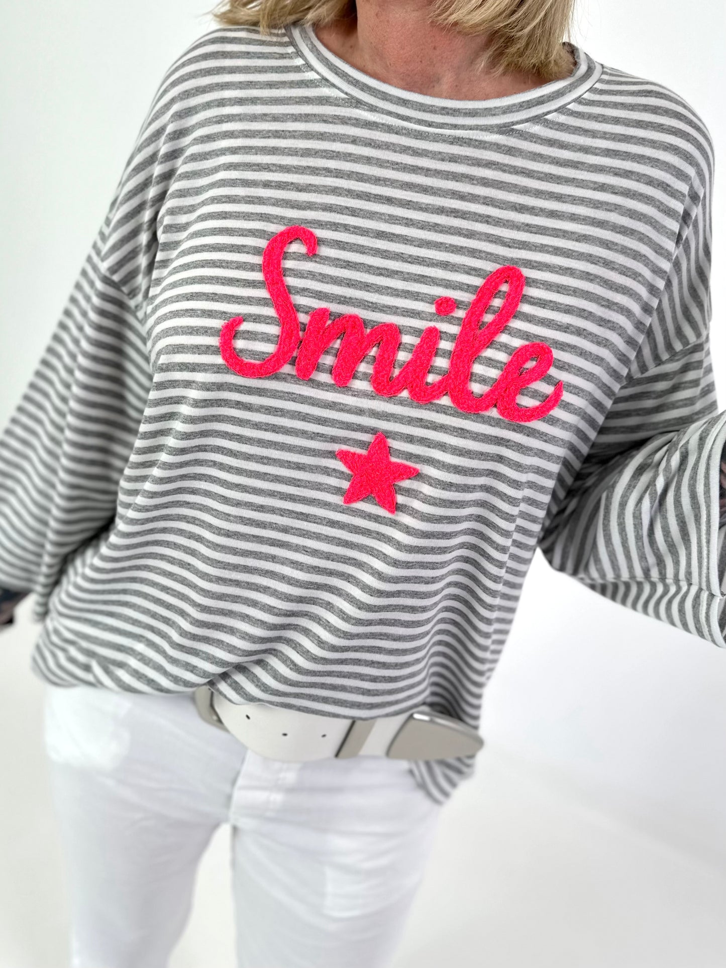 Shirt mit Streifen Smile - grau-weiss