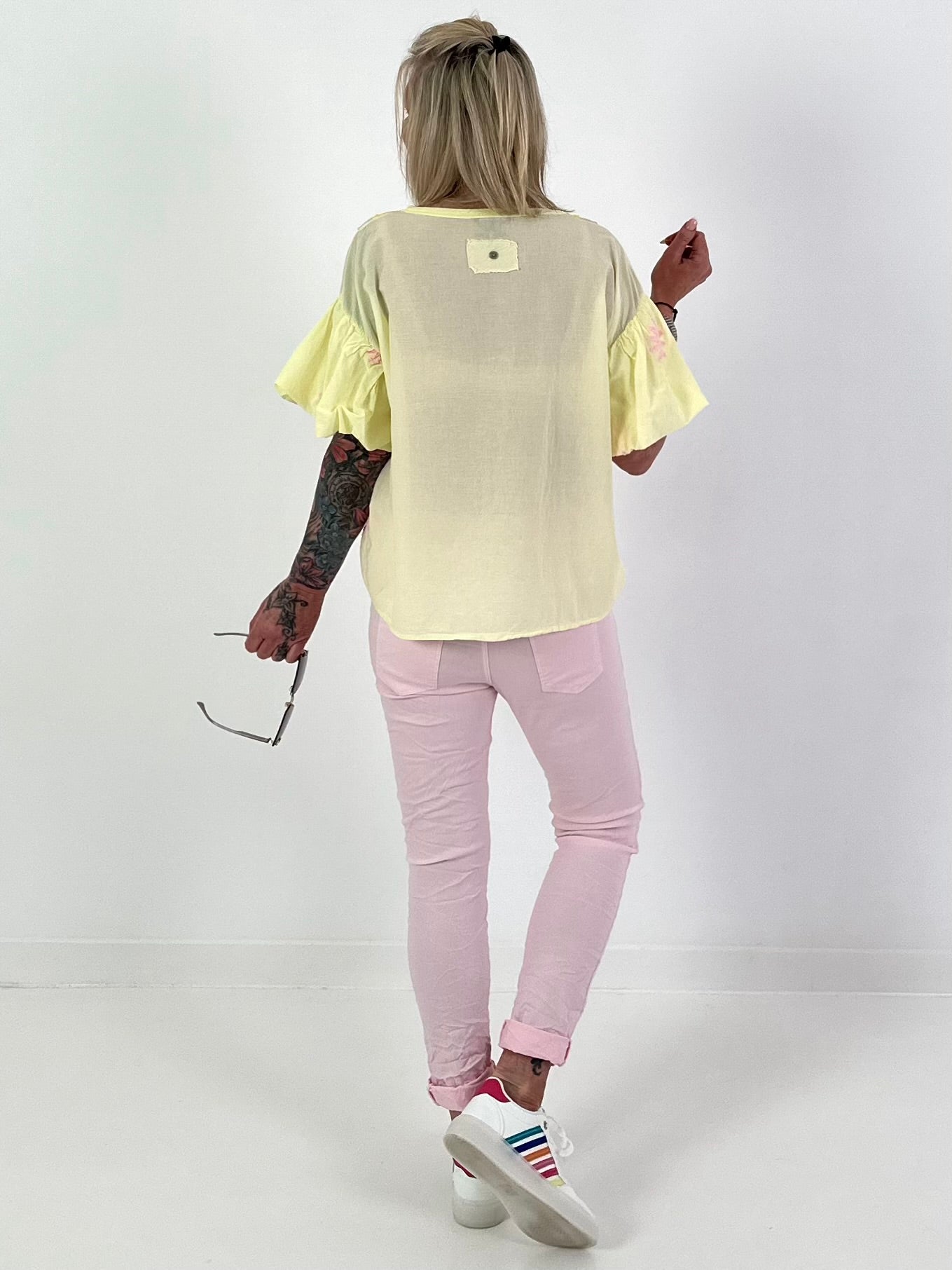 Blouse shirt with puff sleeves - yellow