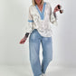 Tunika mit Pailletten und Denim-Details - weiss