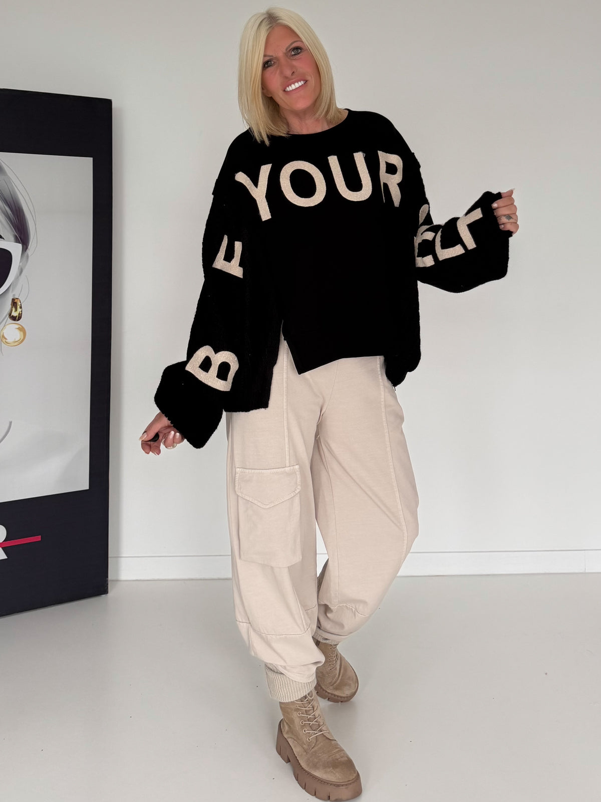Sweater mit Strickeinsätzen - schwarz