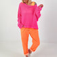 Crochet jumper with back cut-out - neon pink