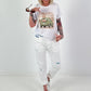 T-Shirt Glitzer Car - weiss-khaki
