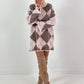 Lange trui/jurk model "Retro Diamond" - roze-taupe