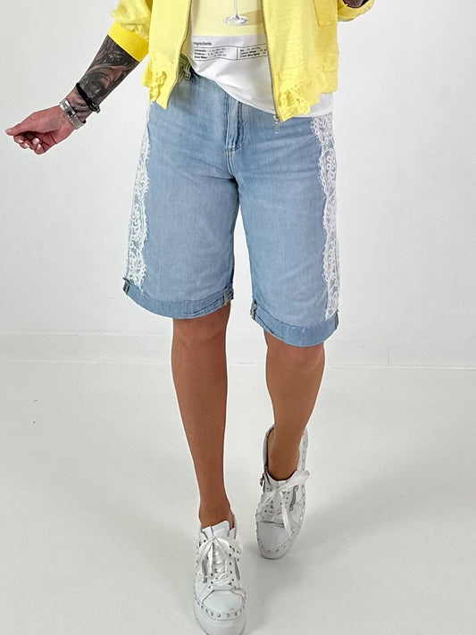Jeans Short mit Spitzendetails - denim