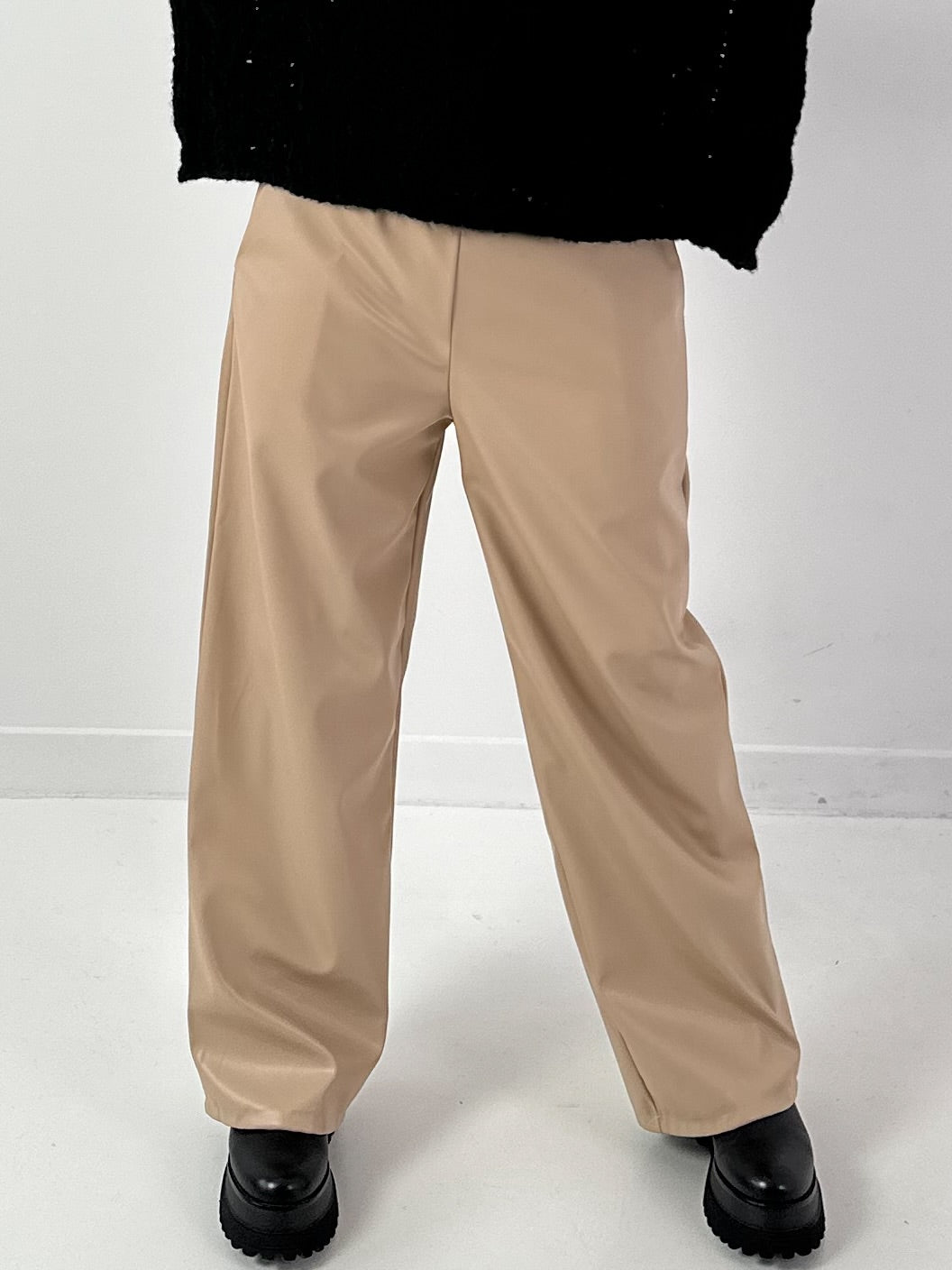 Leather-look trousers, model "Smooth Faux" - beige