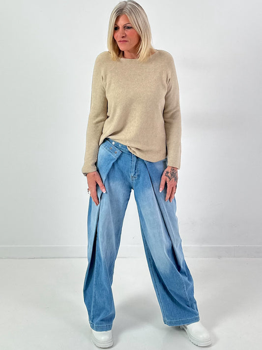 Fijn gebreide trui model "Pure Frame" - beige