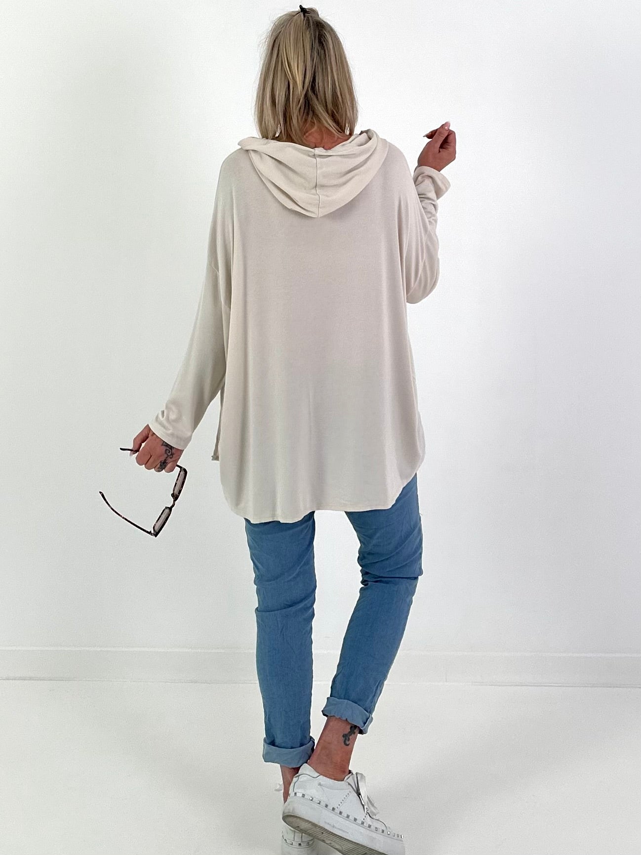 Fine Knit Hoodie - Beige