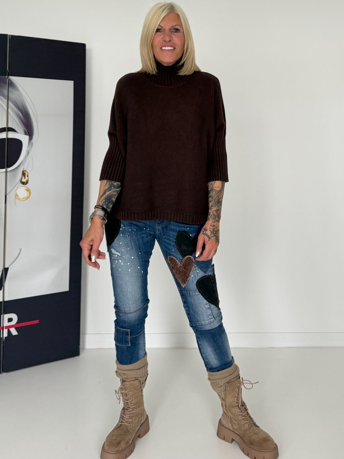 Strickpullover mit Turtleneck - mokka