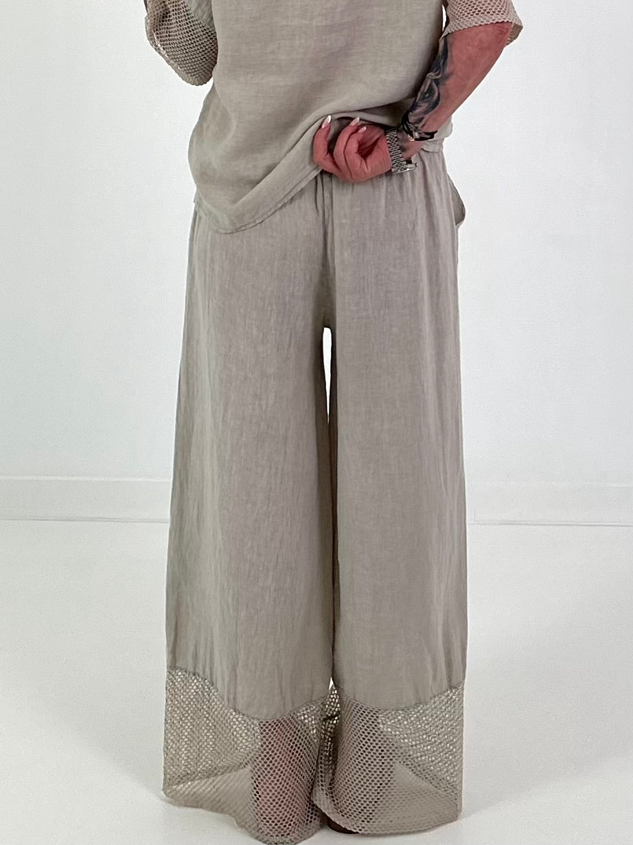 Linen wide-leg trousers - beige