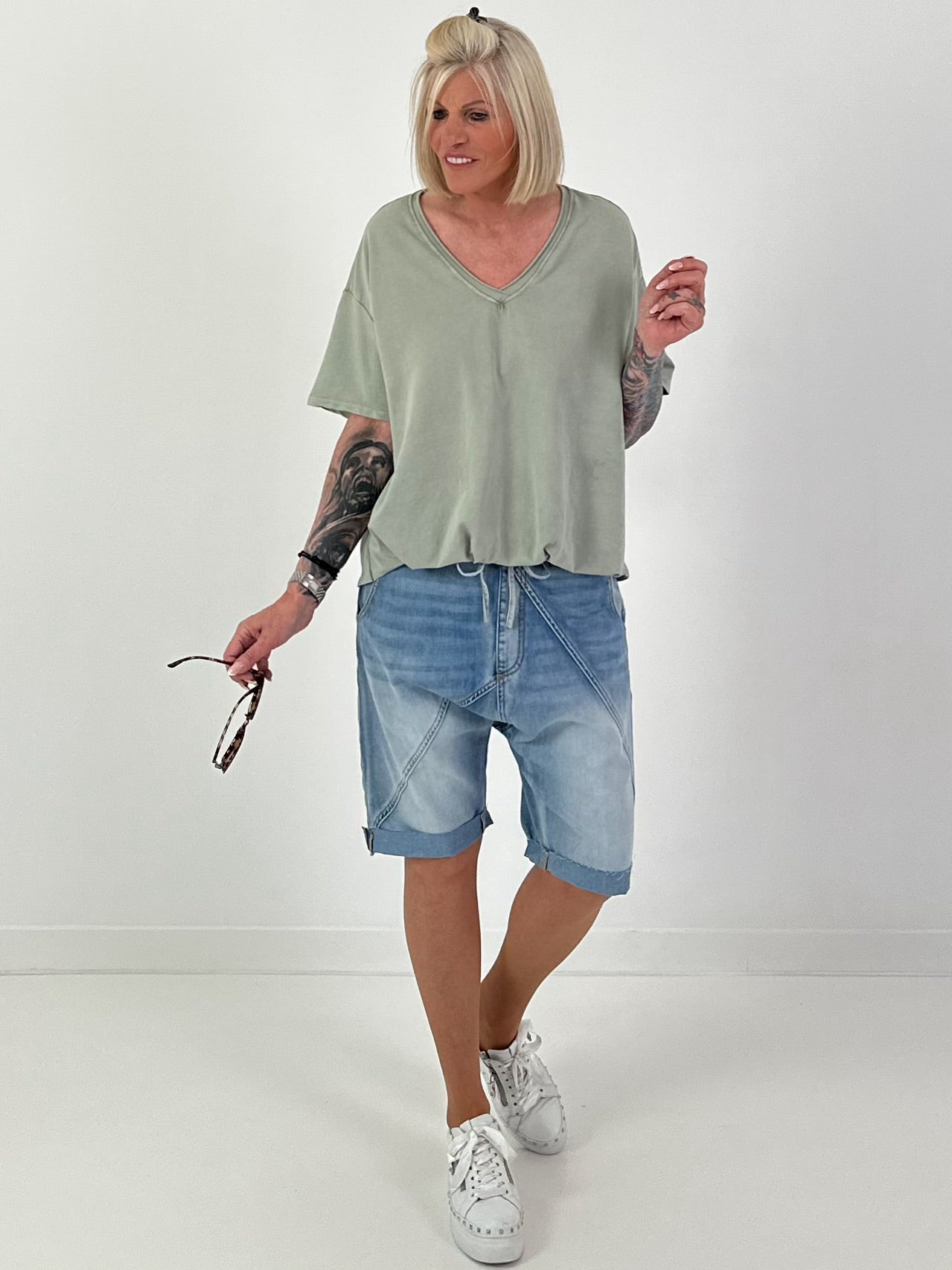 Ruched hem T-shirt - khaki