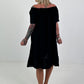 Dress with short sleeves and flounce - black
