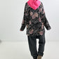 Hoodie mit Neonkapuze und Print - anthrazit-mehrfarbig