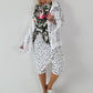 Jeansjacke mit Leo und floralem Netzeinsatz - weiss