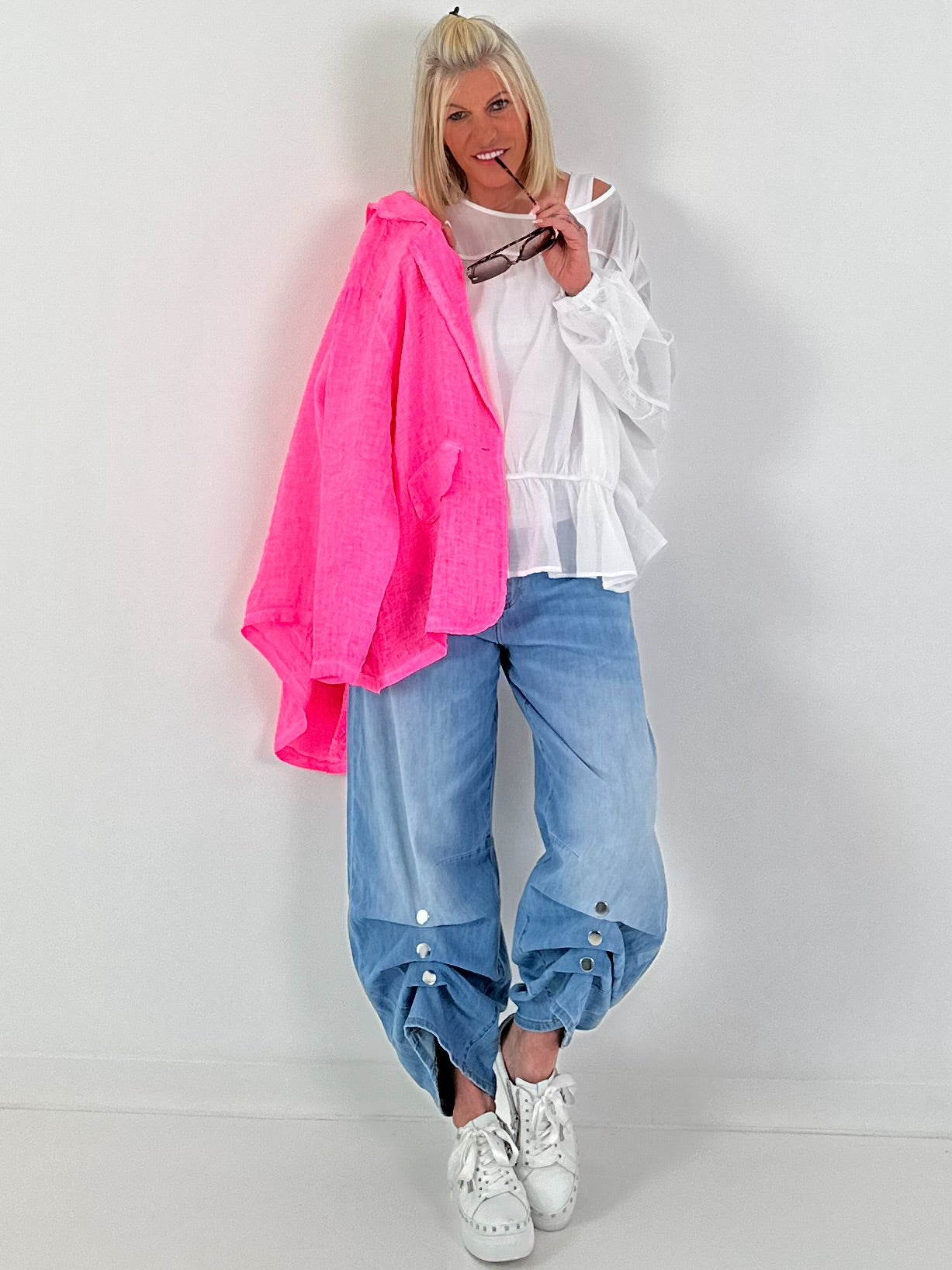 Linen Blazer - neon pink