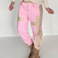 Sweathose im Materialmix - rosa-beige