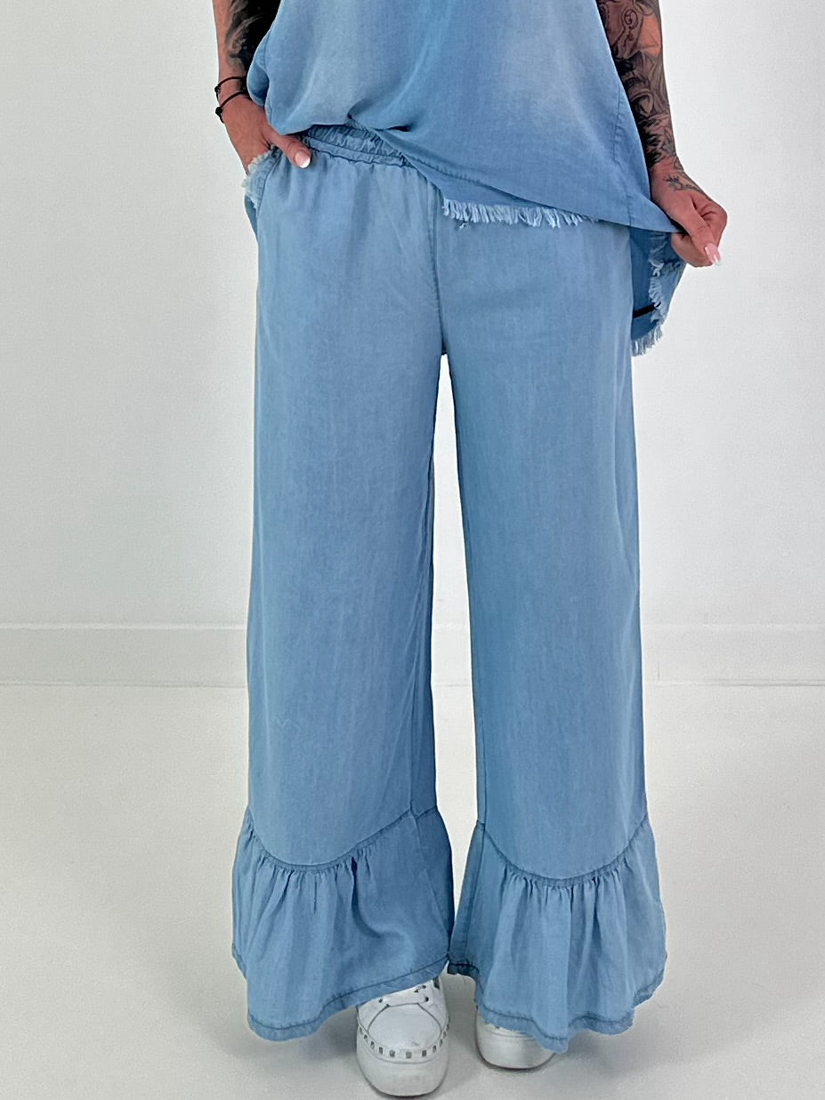 Ruffle Hem Jeans - Light Blue