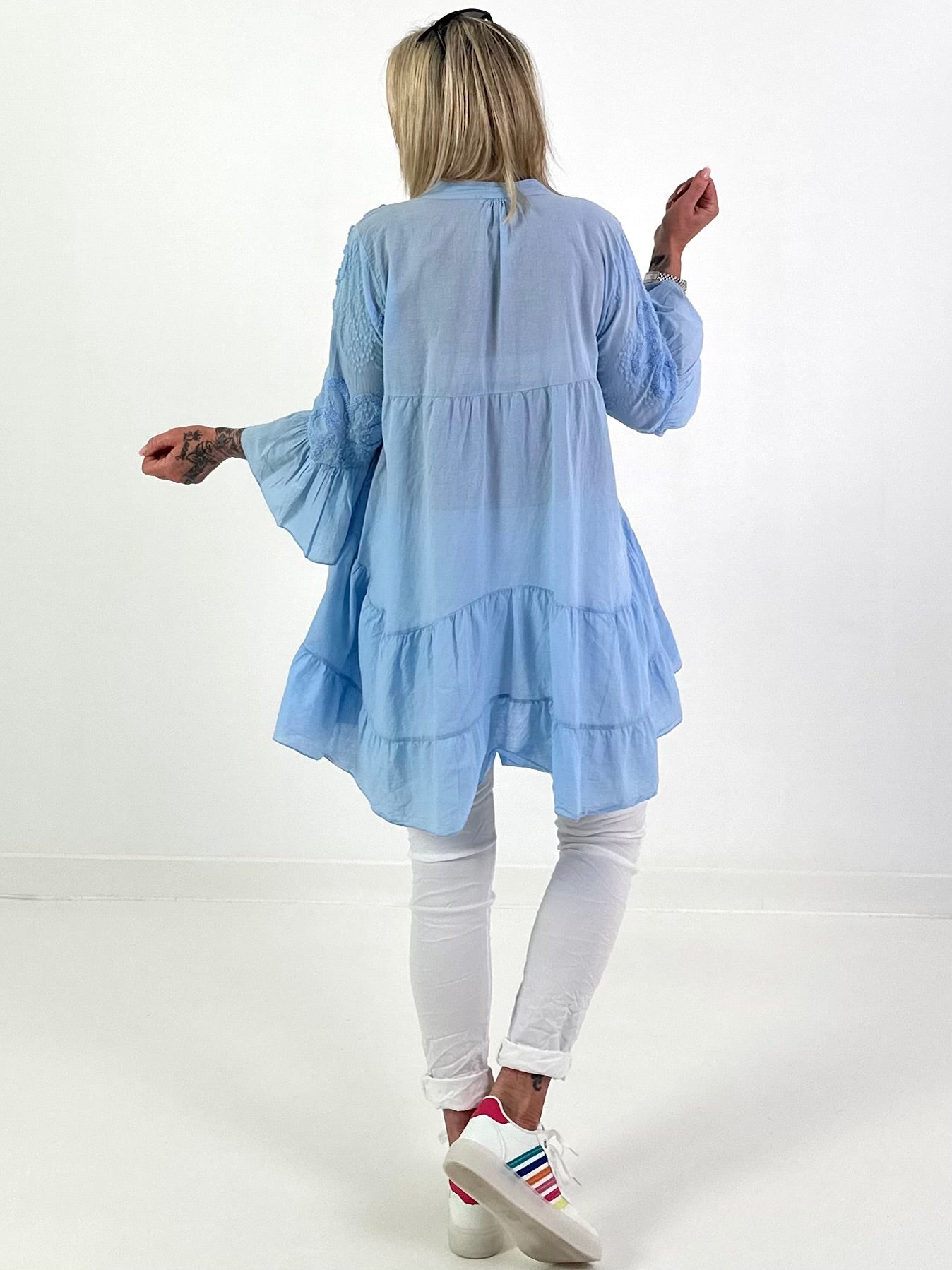 Tunic/Dress with Terry Appliqué - light blue