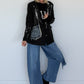 Oversized Blazer mit Denim- und Kettenelementen - schwarz