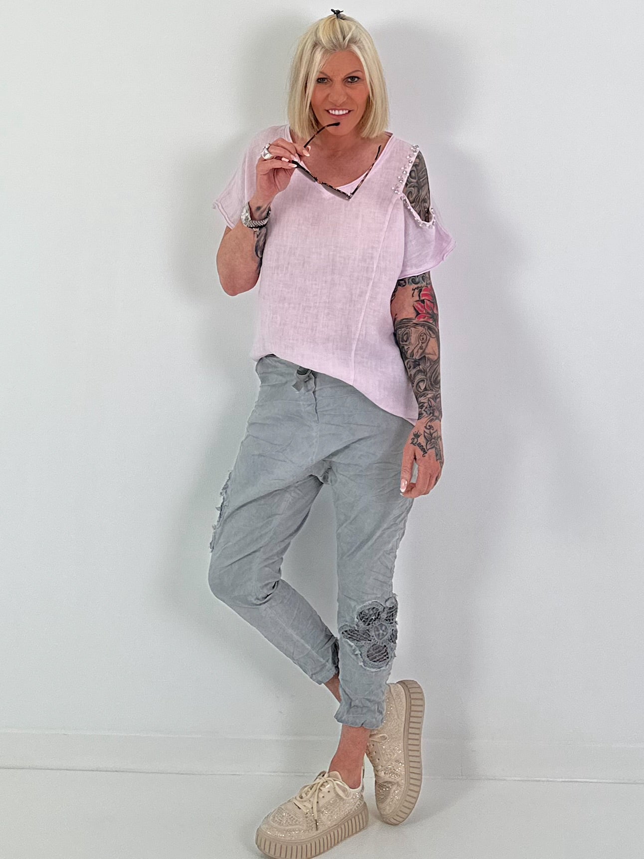 Linen Shirt with Cut-Out - Pink