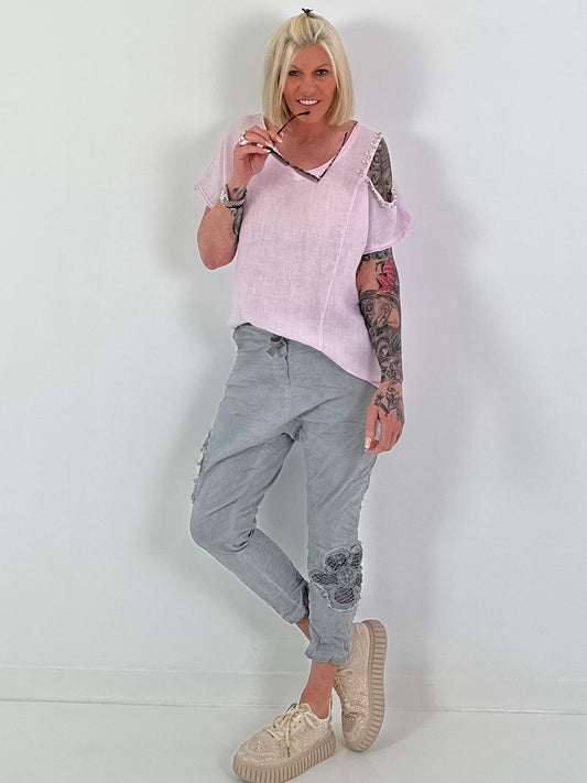Linnen overhemd met cut-out - roze