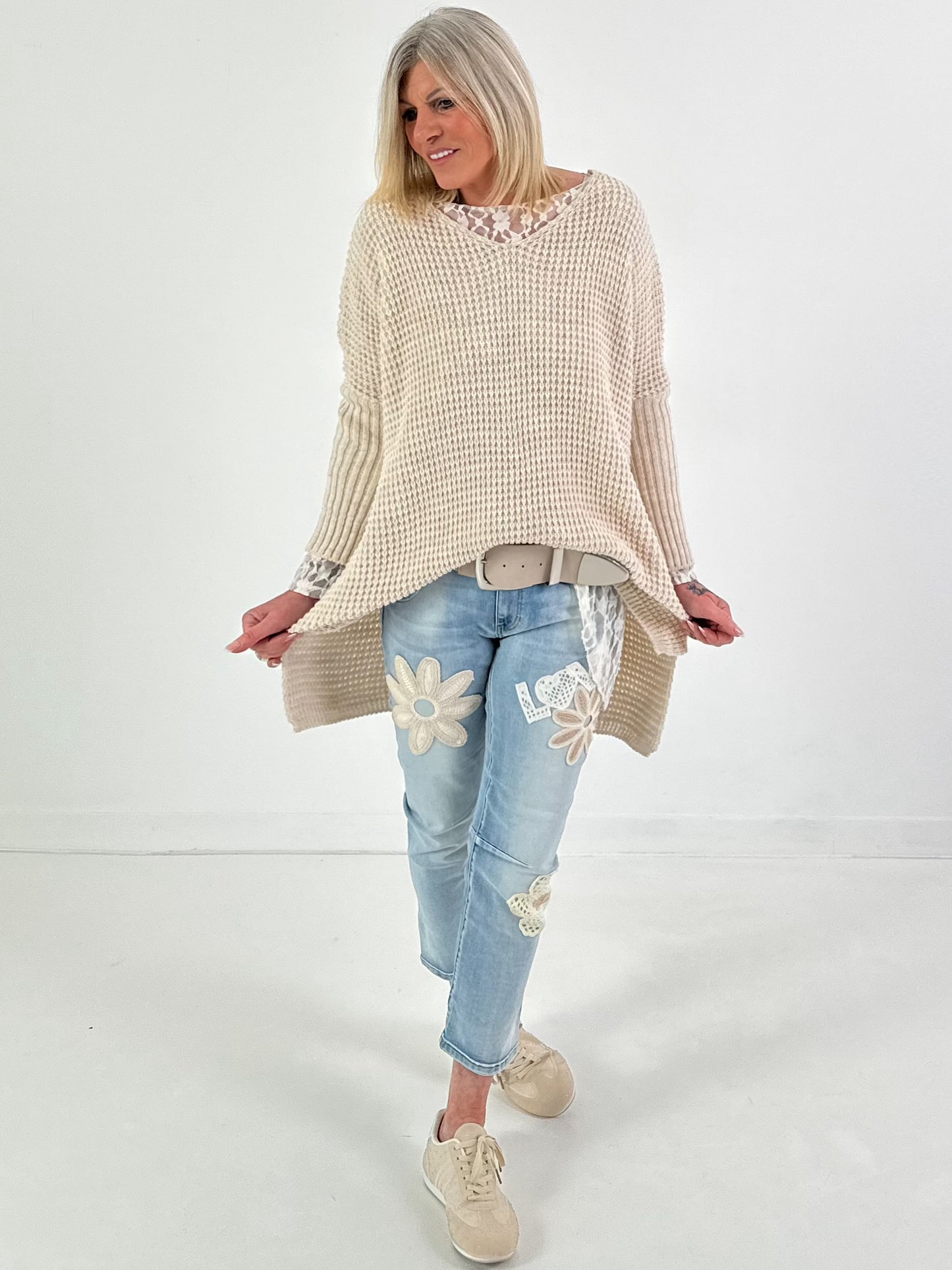 Pullover mit Stulpenärmeln - beige