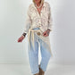 Boho Blouse with Crochet Collar - Beige