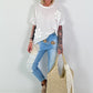 Linen Shirt with Crocheted Flowers - white