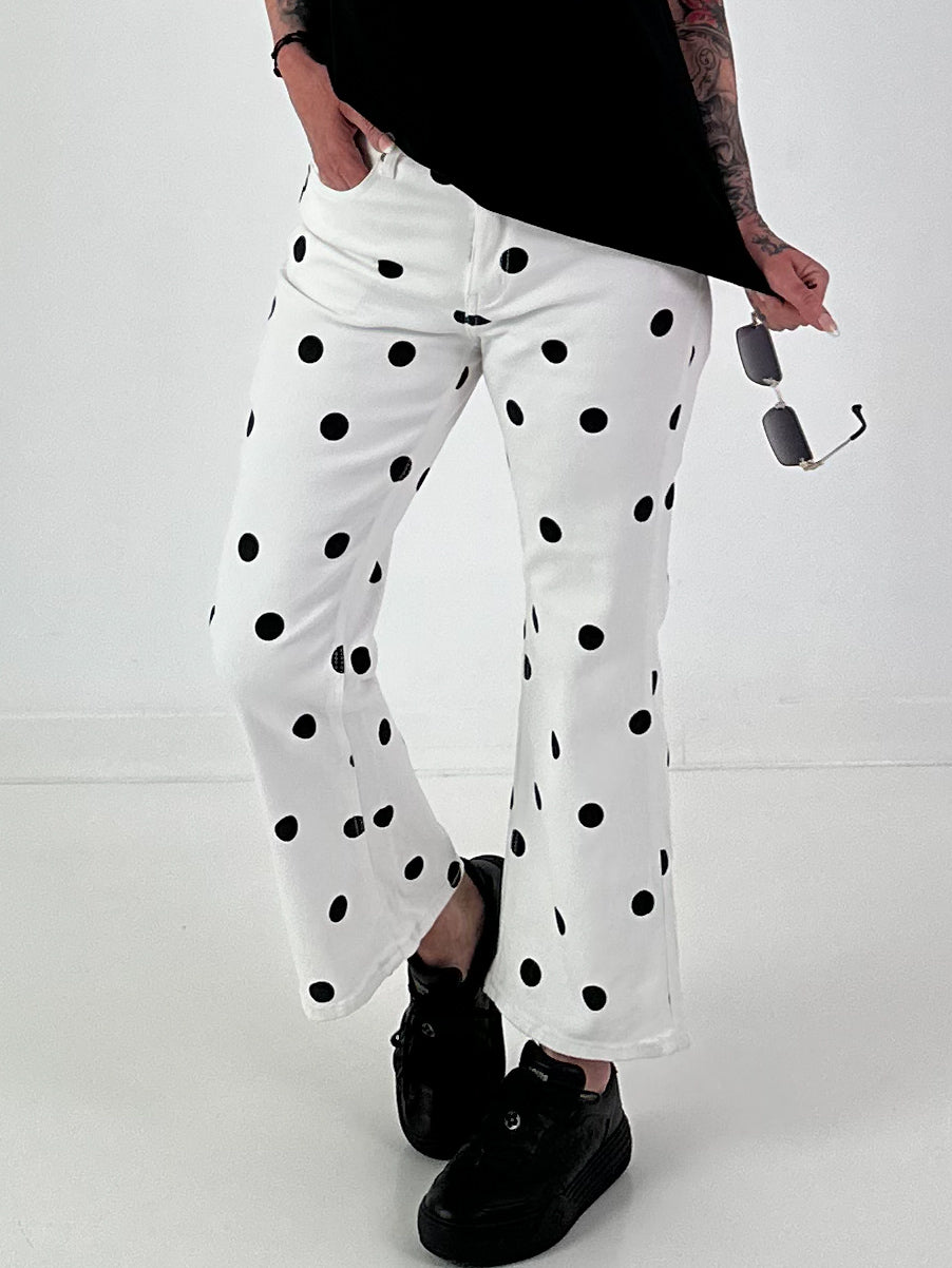 Jeans with all-over polka dots - white-black