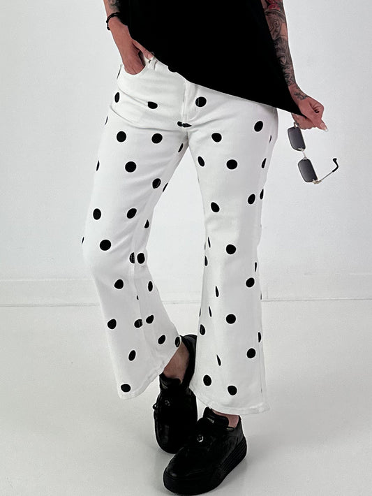 Jeans with all-over polka dots - white-black