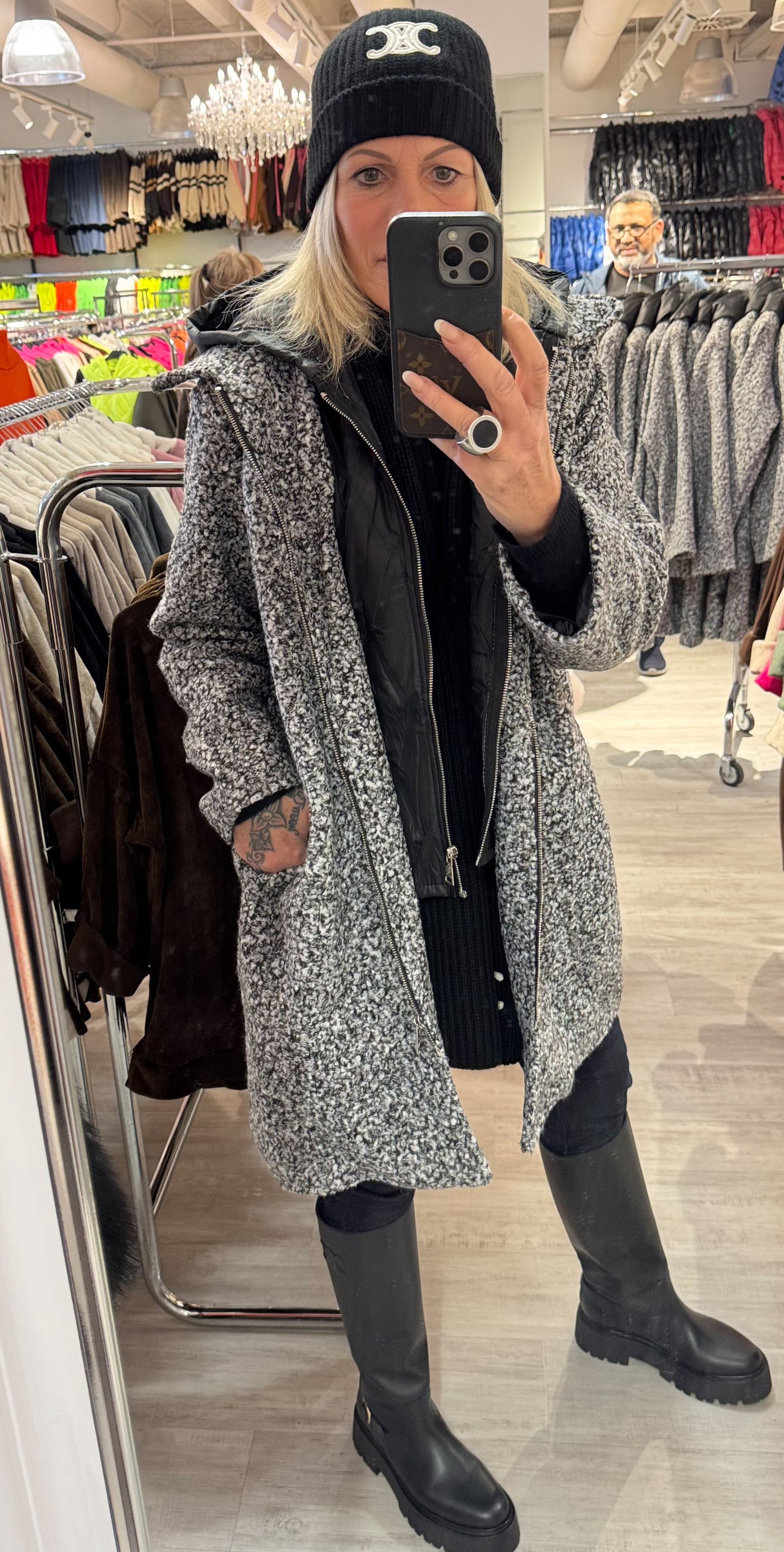 Jas met inzetstuk, model "Street Royale" - peper en zout