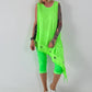 Asymmetrisches Long Top mit Ösen und Jeansdetail - neongrün