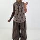 Polka dot top with ruffled collar - taupe-dark brown