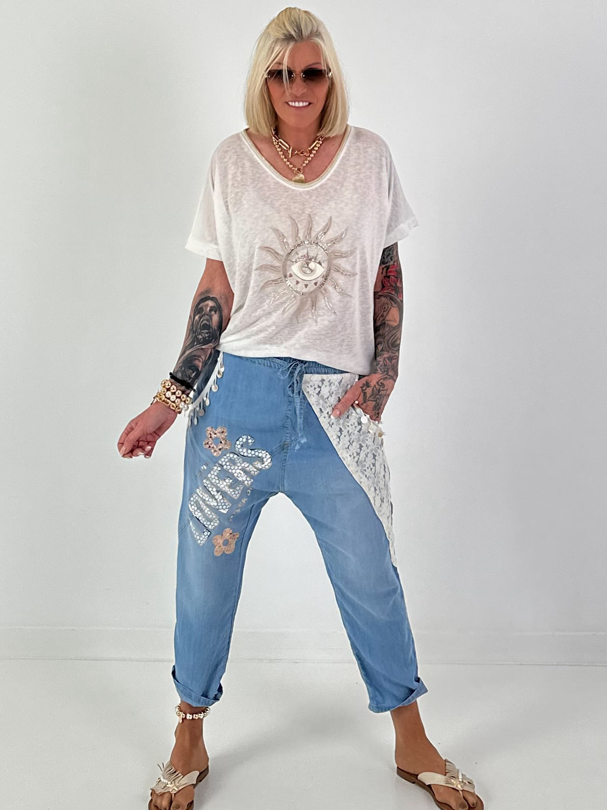 Boho Baggy Jeans - hellblau
