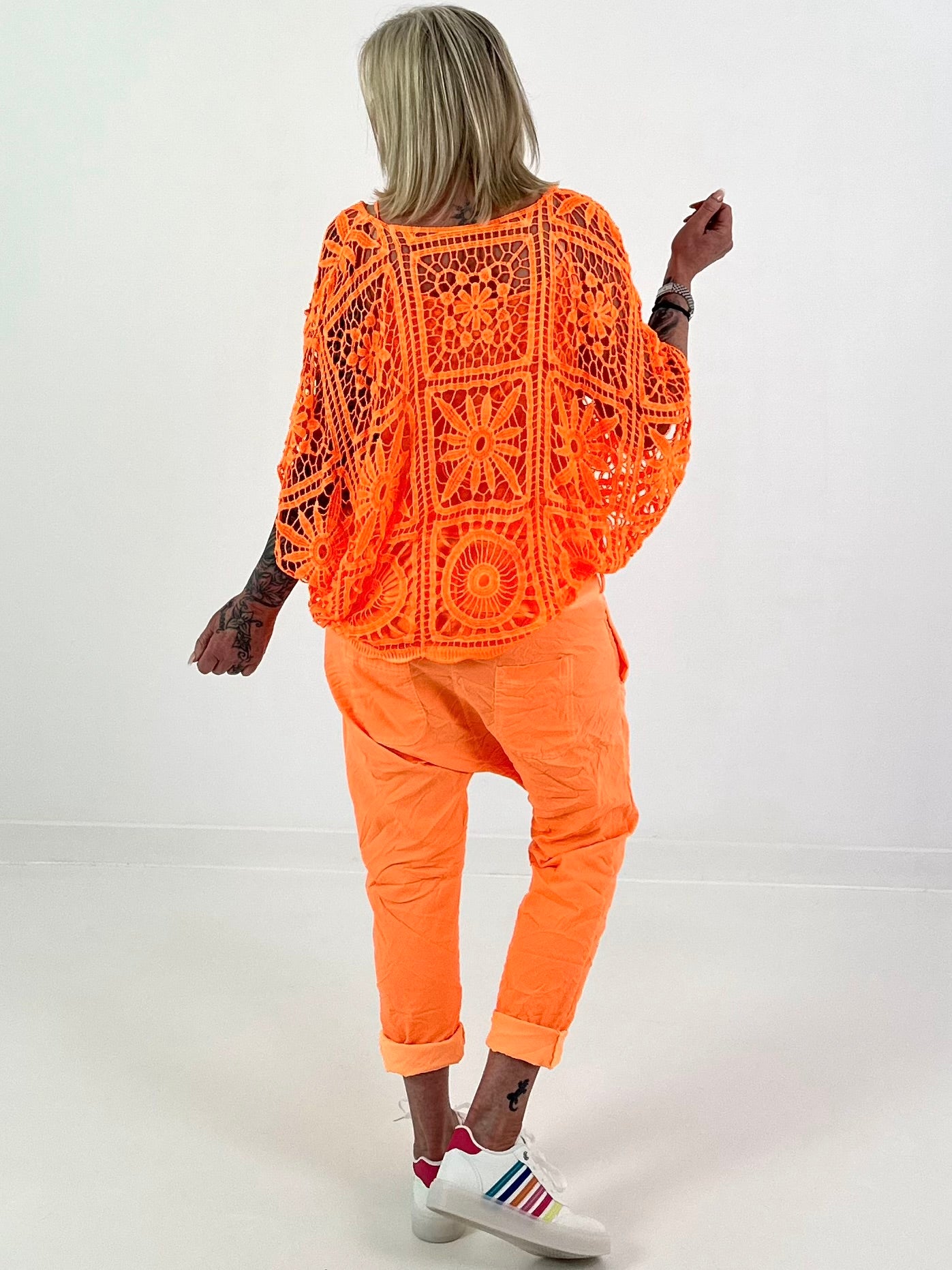 Häkelshirt mit Top - neonorange