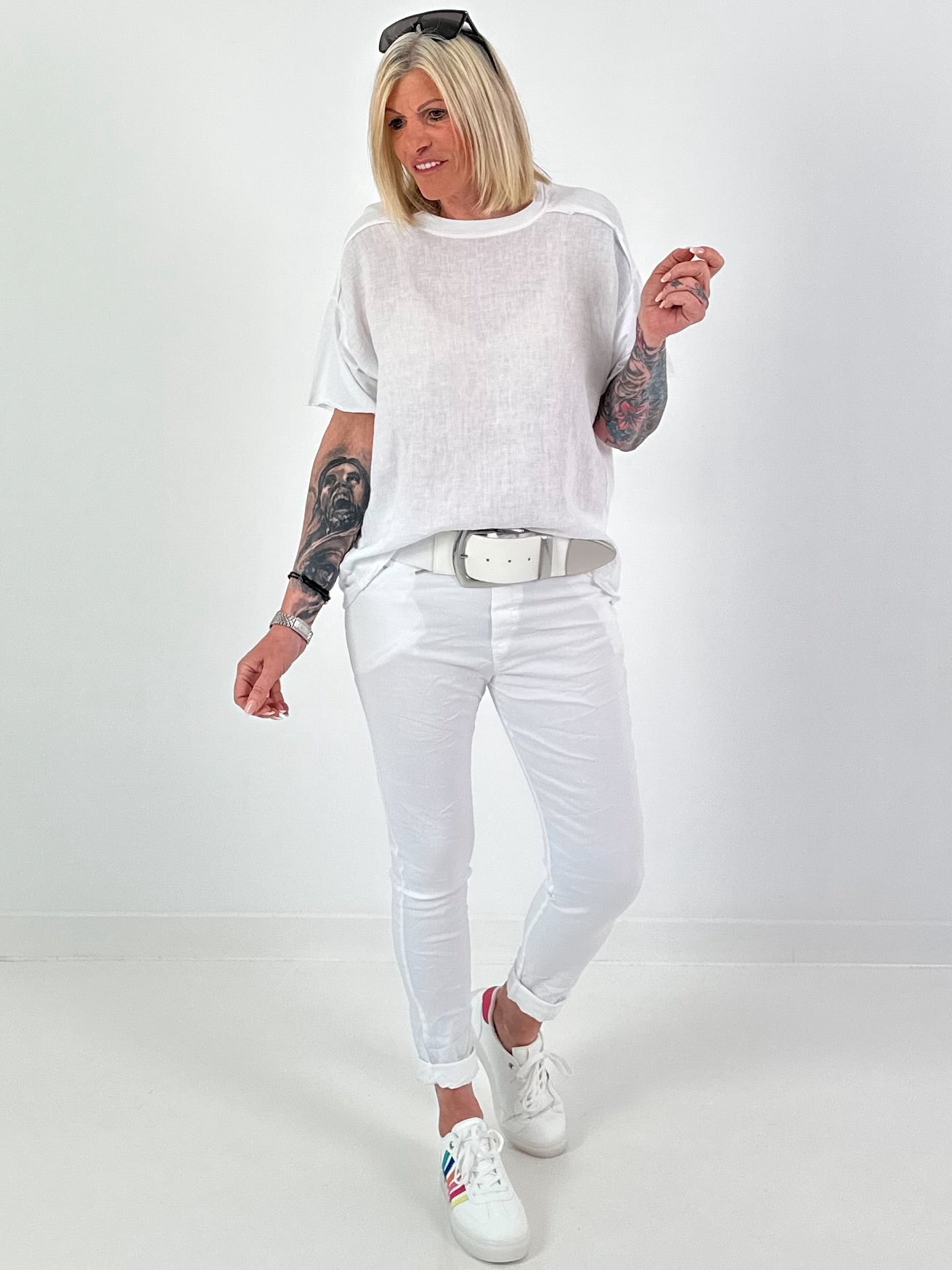 Basic Jogpants mit Bindeband - weiss
