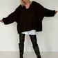 Oversized Sweater mit V-Neck und Inside-Out-Nähten - mokka ( lieferbar ab ca. 16.10.26)