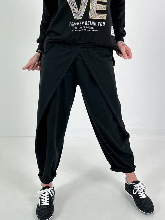 Casual broek met een wikkelmodel - zwart