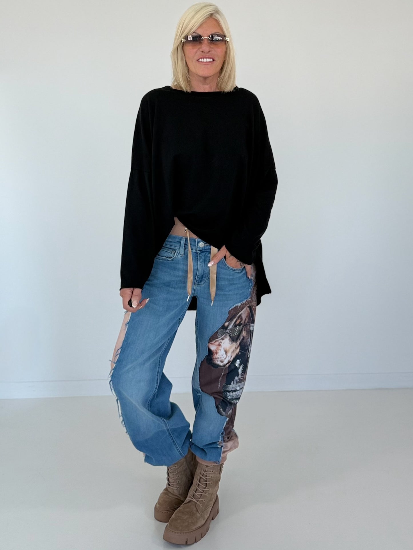 Oversized Shirt stone washed - schwarz