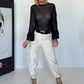 Mesh Shirt mit Punkten und Volantärmeln - marine