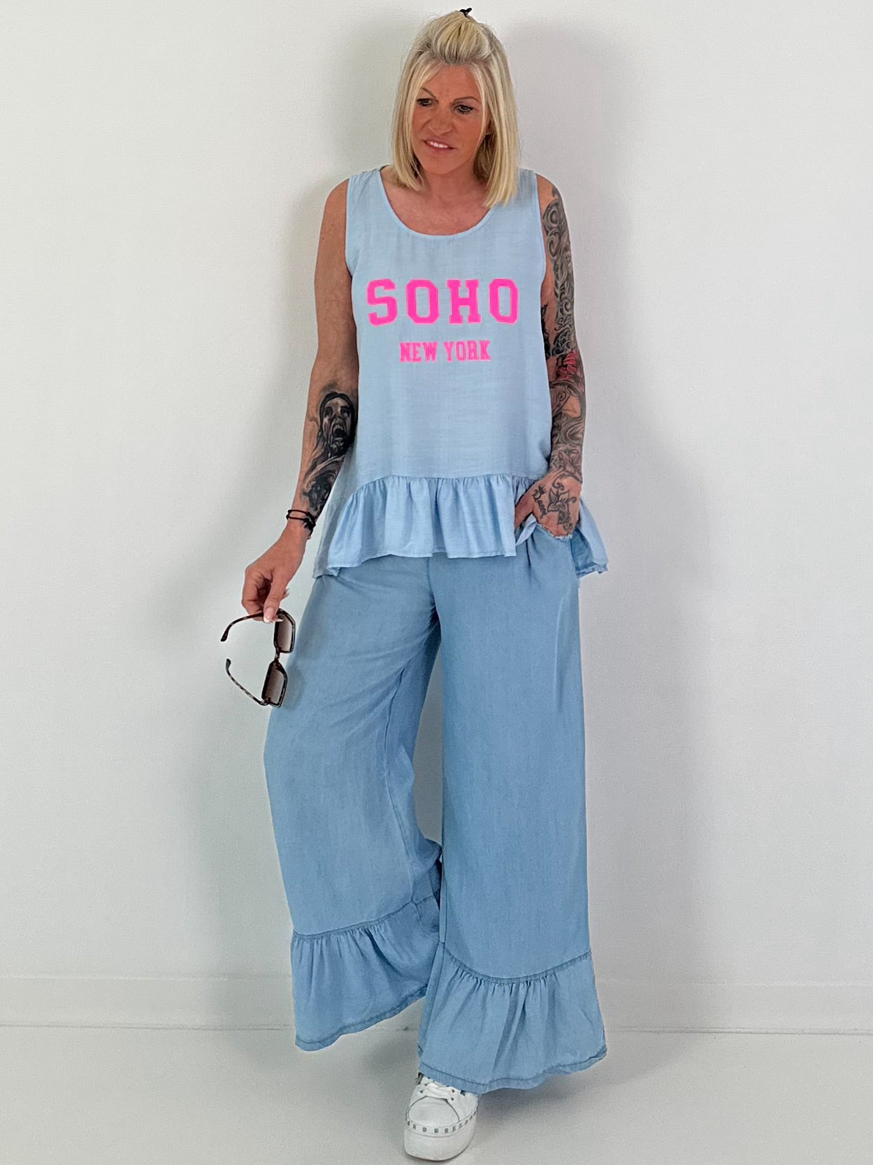 Top mit Volant SOHO - hellblau