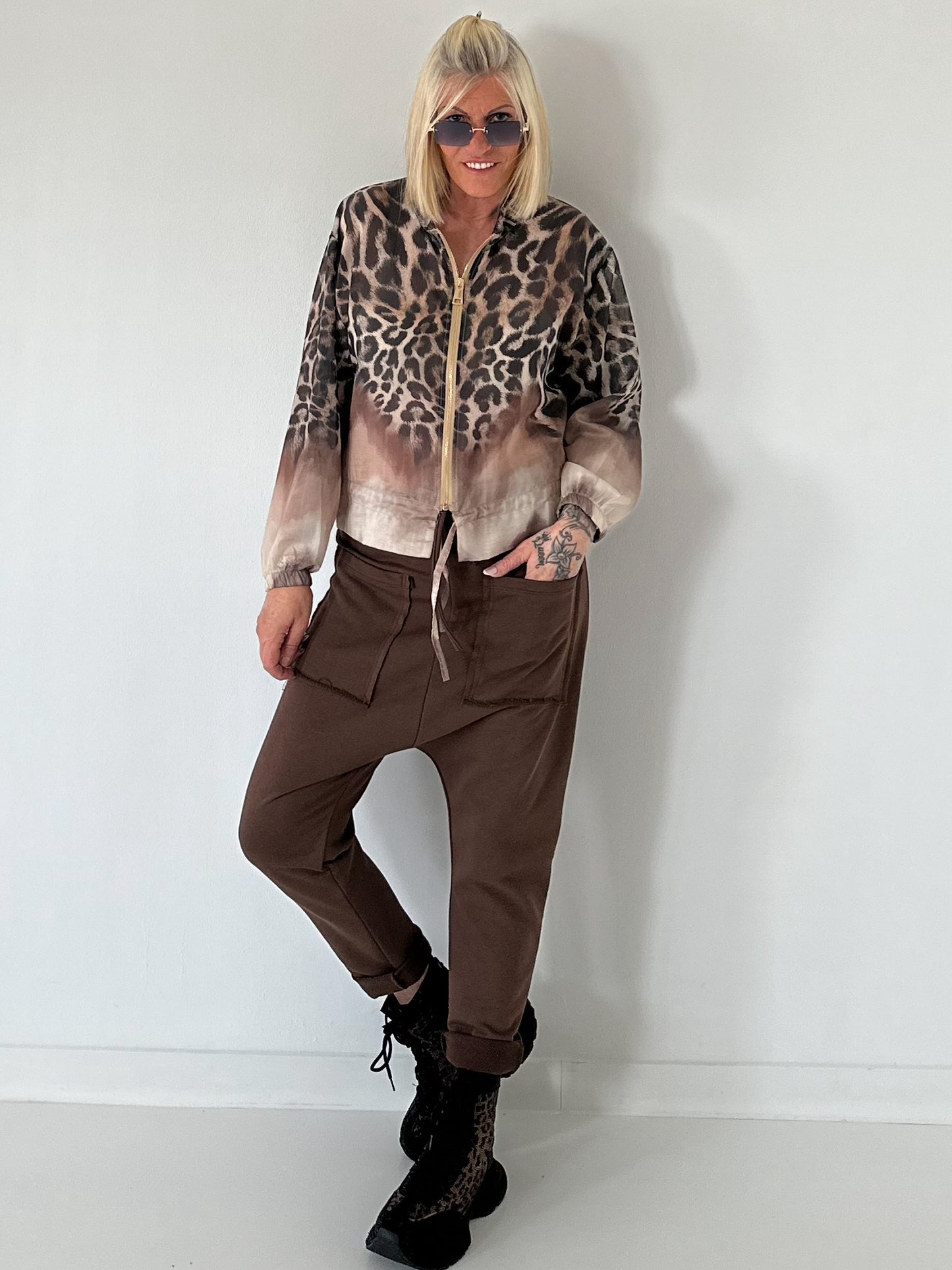 Blouse jacket with print - leo-beige