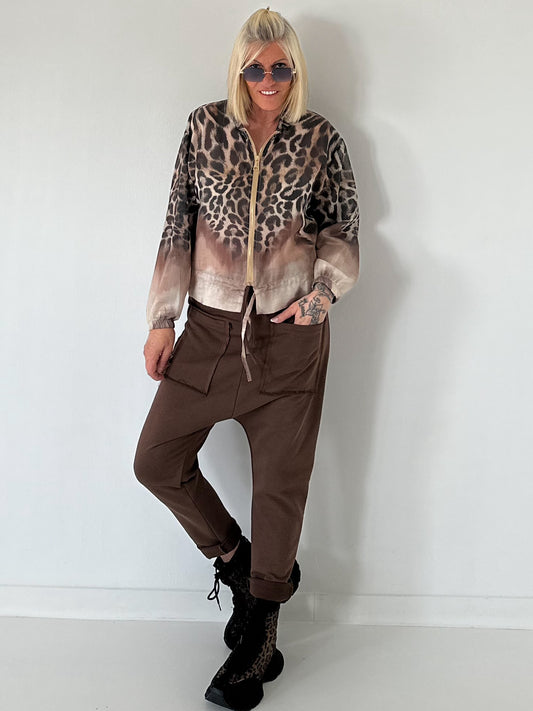 Blouse jacket with print - leo-beige