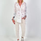 Seidenbluse mit Frottee-Applikationen - weiss