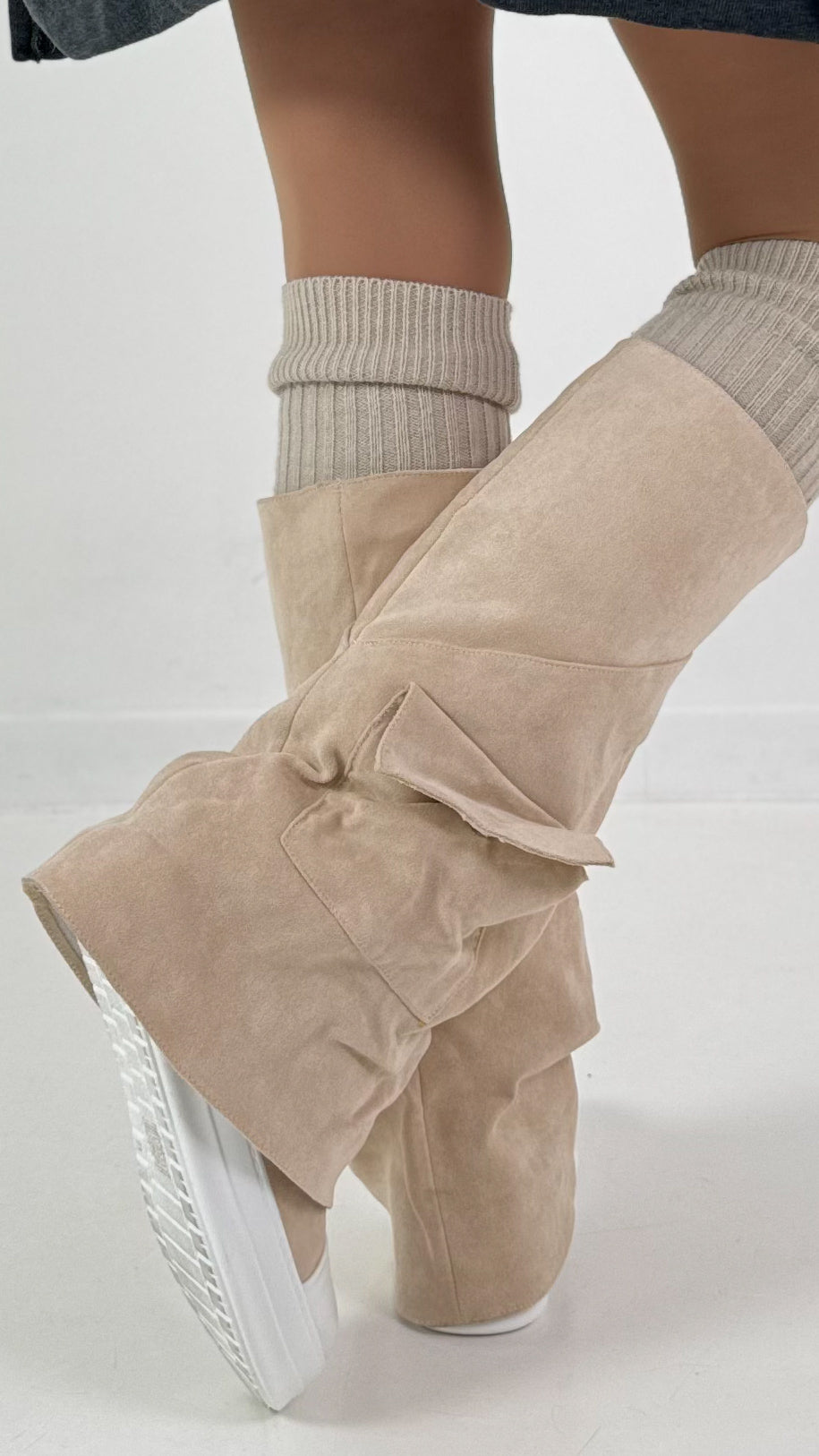 Suede-look boots, model "Utility" - beige
