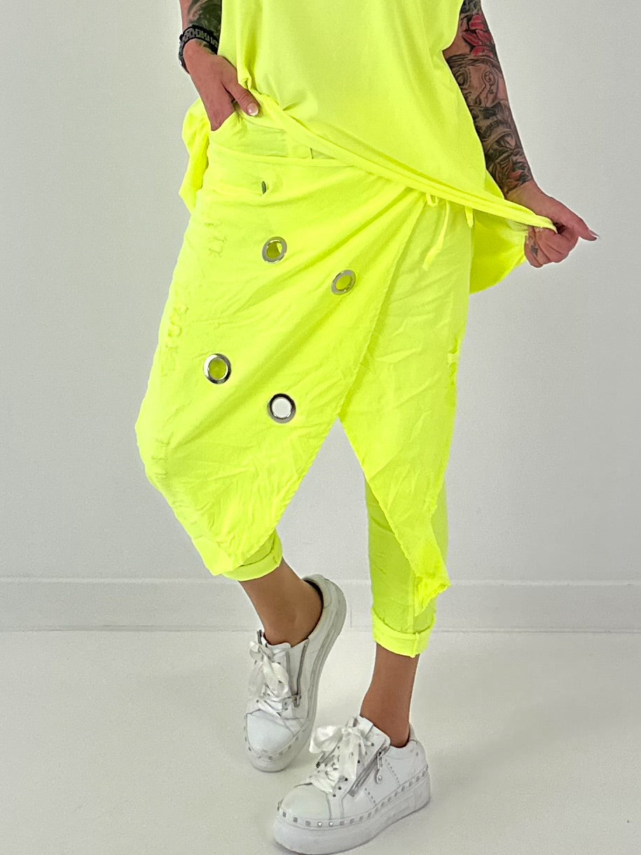 Stylische Hose im Knit-Look - neongelb